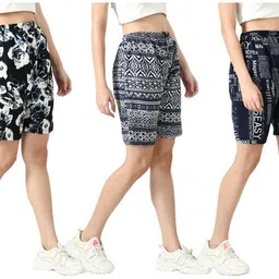 indistar Pack of 3 Printed Women Black, Blue, Dark Blue Regular Shorts-picture-10