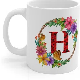 festivecraft Floral Alphabet Letter H Gift for Friend Boyfriend Girlfriend HD Printed Ceramic Coffee Mug image 3
