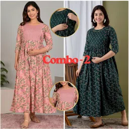 Pack of 2 Women Floral Print Cotton Rayon Anarkali Kurta-image-65