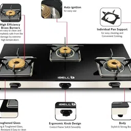 ibell AGS8413STARSS Gas Stove with Auto Ignition Switch, BIS Certified, 7mm Toughened Glass Automatic Gas Stove image 2
