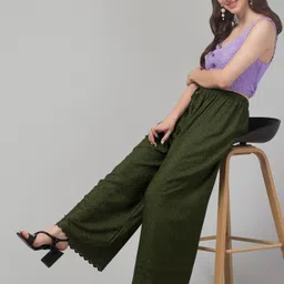 fambee Women Relaxed Dark Green Viscose Rayon Trousers-picture-27
