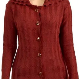 ozarro Women Self Design Collared Neck Maroon Sweater-picture-26