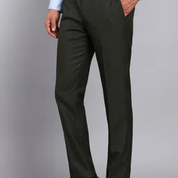 park avenue Men Regular Fit Green Polyester Trousers image 3