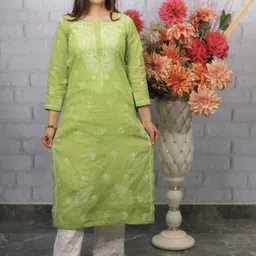 chikirpolo Women Chikan Embroidery Cotton Blend Straight Kurta image 1