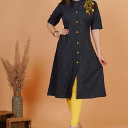 heartloom Women Embroidered Pure Cotton A-line Kurta-picture-27