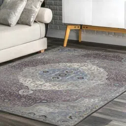 Purple Persian Polyester 4 ft x 6 ft Machine Made Carpet by Obsessions-picture-15
