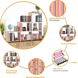 trillium Bedroom – 18 Shelf Foldable Almirah, Portable Clothes Storage Rack for Home Metal Open Book Shelf image 3