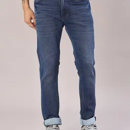 v-mart Men Slim Mid Rise Dark Blue Jeans image 1
