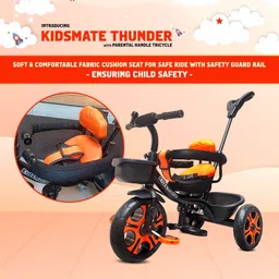 kidsmate Thunder Plug N Play Kids/Baby Tricycle with Safety Guard Rail and Parental Control with Seat Belt for 12 Months to 48 Months Boys/Girls/Carrying Tricycle image 5