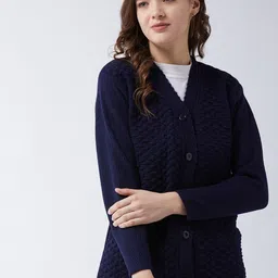 pivl Women Woven V Neck Blue Sweater-picture-13