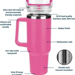 trinestia Tumbler with Handle and Straw Lid Water Bottle Travel Coffee Cup Hot &Cold Stainless Steel Tumbler image 3