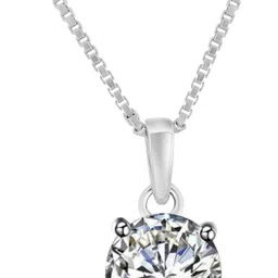 Femme Jam 925 Sterling Silver Solitaire Zirconia Crystal Pendant & Chain for Women & Girls Princess White Gold Precious Necklace-picture-16