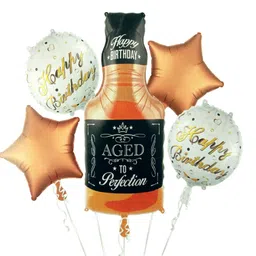agk Printed Happy Birthday Balloon set includes 1 pcs 3D printed Whisky bottle / Royal stag Shape foil balloon, 2 pcs Star Shape Foil balloon, 2 pcs Happy Birthday Printed Balloon (Set of 5 pcs) for Happy Birthday Decoration Balloon-picture-24