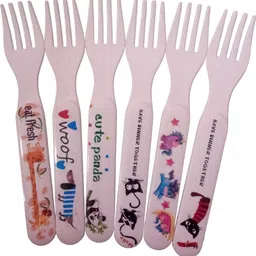 tekzie Plastic Colorful Fork Set for Kids Disposable Plastic Baby Fork Set image 3