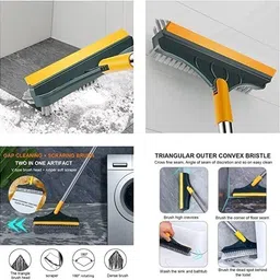 home nation 3 in 1 Bathroom Cleaning Brush – Tile & Floor Scrub, Shower Mop, Window Wiper Nylon Wet and Dry Brush image 3