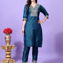 houseofcommon Women Art Silk Kurti Pant Set-picture-12