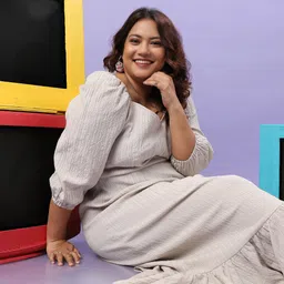 instafab plus Women A-line Grey Midi/Calf Length Dress image 2