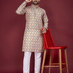 cellux Men Cotton Blend Kurta Pyjama Set image 4