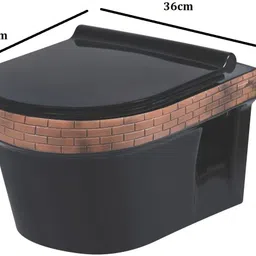 bm belmonte Ceramic Wall Hung / Wall Mounted Rimfree / Rimless Designer Western Commode Toilet / Water Closet Retro Bricks Black with Soft Close Slim Seat Cover Western Commode image 2