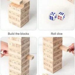 homentra Wooden Jenga Tower 54 Pcs | Tumbling Block Game with Dice, Fun Family & Kids Toy image 5