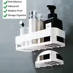 m y 1 Pcs Bathroom Storage Rack Shelf With Self Adhesive Sticker Plastic Wall Shelf image 2