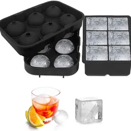 alexvyan Ice Cube Trays (Set of 2), Silicone Sphere Whiskey Ice Ball Maker with Lids & Large Square and Round Ice Cube Molds for Cocktails & Bourbon - Reusable & BPA Free Black Silicone Ice Ball Tray-picture-15