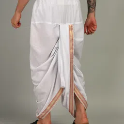 Sawariya Clothing Mens white Colour Panjakejam Readymade Golden Zari Border Dhoti Free size Silk Embroidered, Striped, Solid Men Dhoti-picture-28