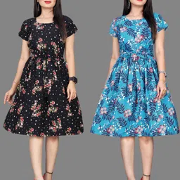 new ethnic fashion Women A-line Black, Blue Knee Length Dress-picture-20