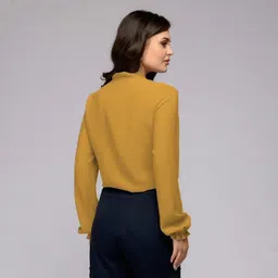 flaunt Casual Regular Sleeves Solid Women Yellow Top image 2