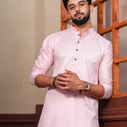 koshin Men Embroidered Khadi Silk Straight Kurta-picture-16