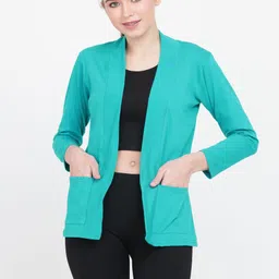 kg best collection Women Jacket Style Full Sleeve Green Shrug image 1