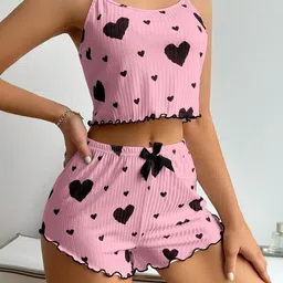 kocktale Women Top & Shorts Set Pink Printed image 3