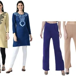 indeweaves Pack of 4 Women Self Design Wool A-line Kurta image 1