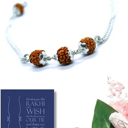 devu parbat enterprise Rudraksh SO50 Silver Rakhi, Greeting Card, Chawal Roli Pack Set image 2