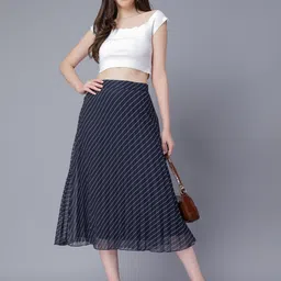 nuevosdamas Women Printed Flared Blue Skirt image 5