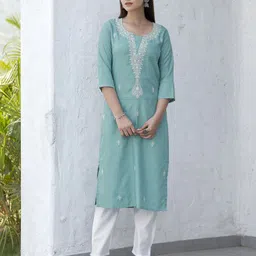 samah Women Embroidered, Embellished, Dyed/Ombre, Self Design Cotton Blend Straight Kurta-picture-10