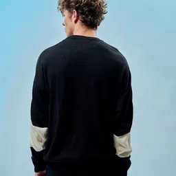 bewakoof Men Printed Round Neck White, Black Sweater image 2