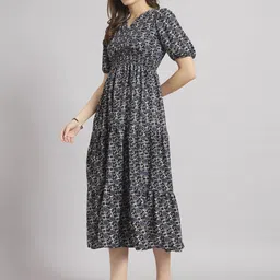 krunal raiyani Women Fit and Flare Black Midi/Calf Length Dress image 3