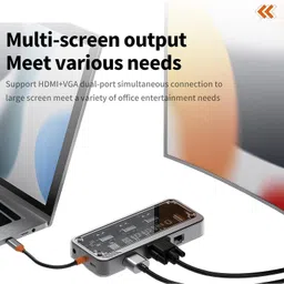 VOOCME USB C Type HUB 10 in 1 Adapter, See Through Aluminium Dongle for MacBook Pro/Air, Dell, Lenovo and More Laptop Accessory image 3