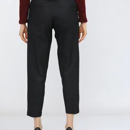 tokyo talkies Women Tapered Black Cotton Blend Trousers image 3