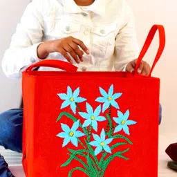 celastrina Polyester Cute Hand Embroidery Felt Basket For Beauty products, Books, Saree, & Clothes Storage Basket image 4