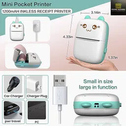 Wolcentra Mini Printer with 10 Rolls and Stickers, Mini Portable Inkless Pocket Printer Mini printer image 4