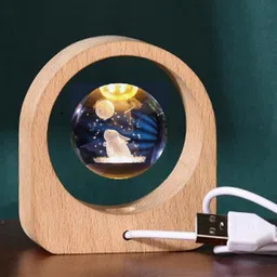 3D Crystal Ball Night Lamp with Wooden Frame, Moon Rabbit Crystal Night Lamp Night Lamp-image-6