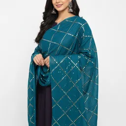 Polycotton Embellished Blue Women Dupatta-image-7