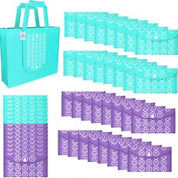 heart home Pack of 48 Smile Foldable Grocery/Shopping Bags For Women | Blue & Purple Pack of 48 Grocery Bags-picture-27