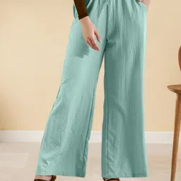 selvia Women Comfort Fit Light Blue Crepe Trousers-picture-11