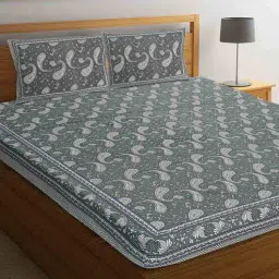 Grey Floral 144 TC Cotton 1 Double King Size Bedsheet with 2 Pillow Covers by J.K.Enterprises-picture-15