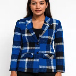 bluewears Women Checkered, Printed Single Breasted Casual, Formal, Party, Festive & Wedding Blazer image 4
