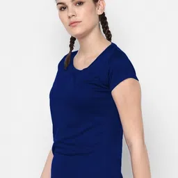 dsws Pack of 2 Women Sporty, Solid Round Neck Polyester Dark Blue, Blue T-Shirt image 4