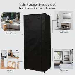 urban choice Serene Fabric 9-Shelves Collapsible Shoe Rack In Black Colour image 3